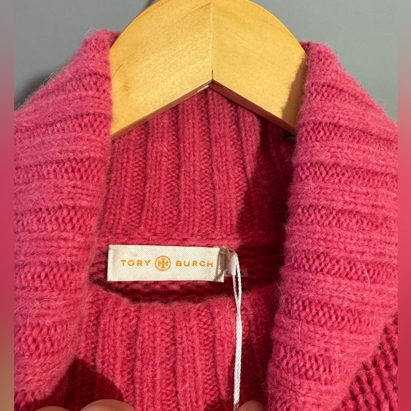 NWT Tory Burch Jennifer Sweater Hibiscus Flower Cropped Fringe Turtleneck Medium - Picture 5 of 9